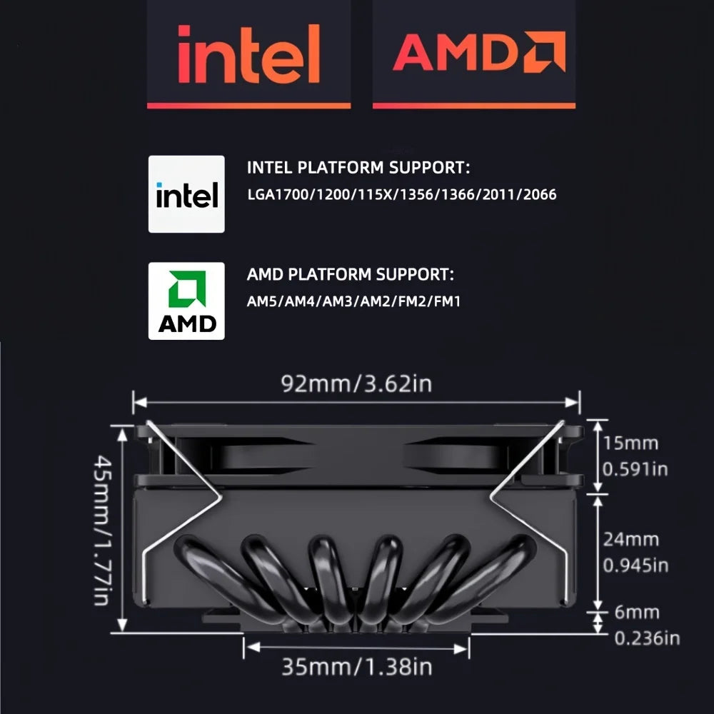 TEUCER 4.5cm Low Profile CPU Air Cooler High Performance 6 Heat Pipes for Intel LGA 1700 115X/AM4 AM5 ITX Gaming CPU Radiator