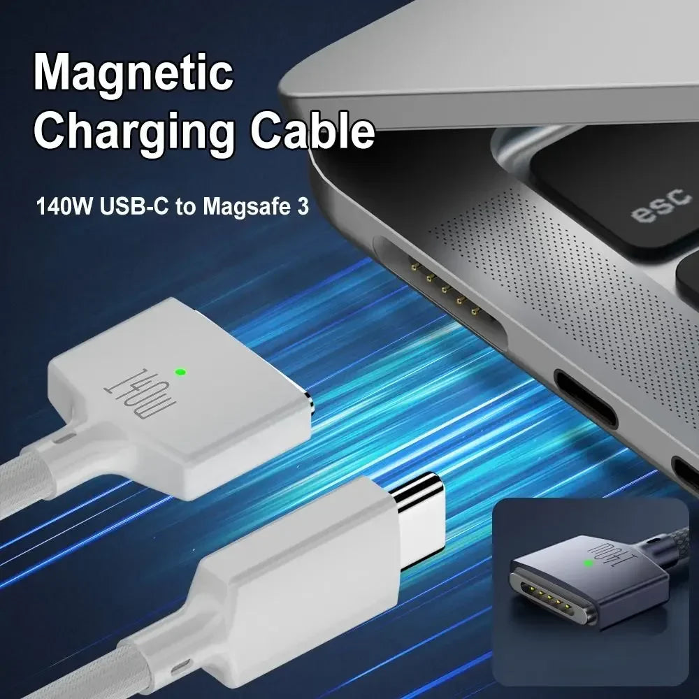 2M USB Type C to Magsafe 3 Magnetic Charger Cord Laptop Charging Cable Converter PD 140W for MacBook Air/Pro A2442 A2485 A2681