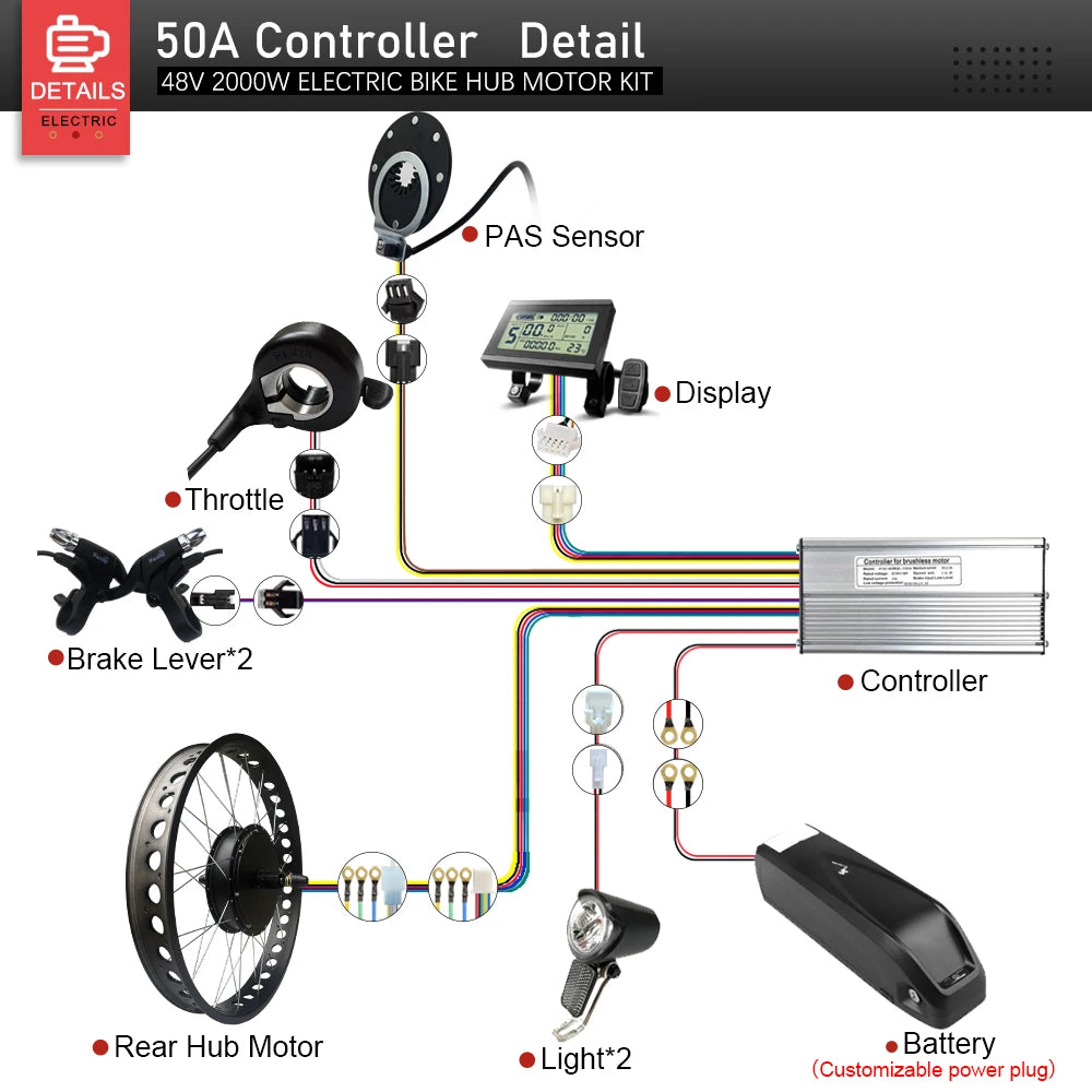 48V 2000W Electric Fat Bike Kit 20 24 26inch 4.0Tyre Brushless Non-gear Rear Hub Motor Wheel  Dropout 190mm For Snow eBike kit