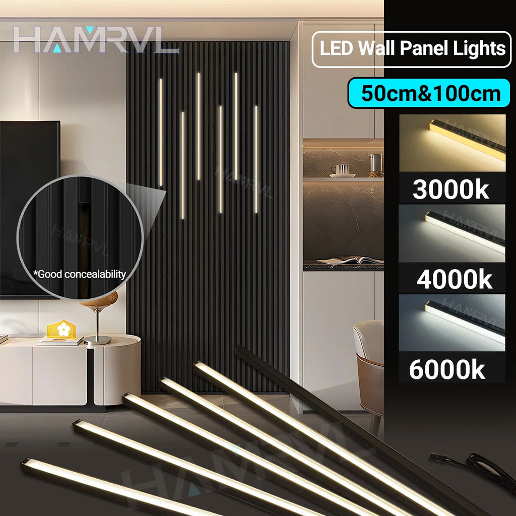 Touch Sensor LED for Wood Slat Wall Panels Decor No-drill Black/Silver Aluminum Bar Light Shelf Kitchen Wardrobe Closet Lighting