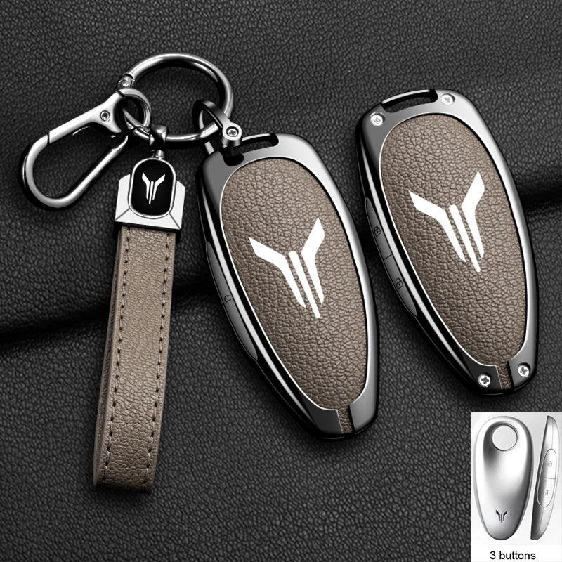 Car Key Case Cover Shell Fob For Voyah Free I-Land Dreamer 2021-2023 Keychain Auto Zinc Alloy Leather Key Protection Accessories