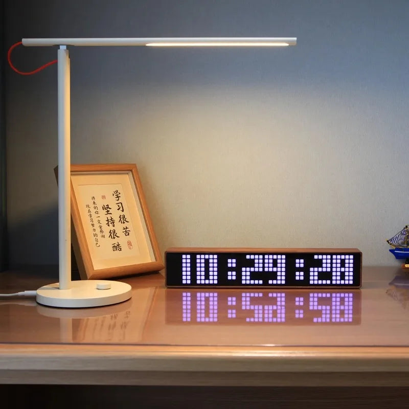 LED Desk Clocks Solid Wood Table Clocks Creative Digital Electronic Clock Modern WiFi Desktop Clock for Living Room Furniture
