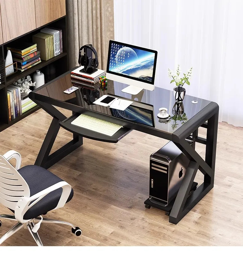 Desktop Computer Desk, Desk, Student Home, Bedroom Tempered Glass Gaming Table, Workbench