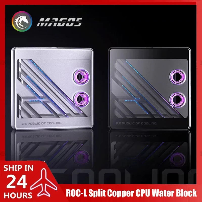 BOOO ROC-L Split Copper CPU Water Block 0.08mm Waterway, Metal Curved Tempered Glass For AMD AM4 AM5/Intel 1700-1800 , 5V ARGB