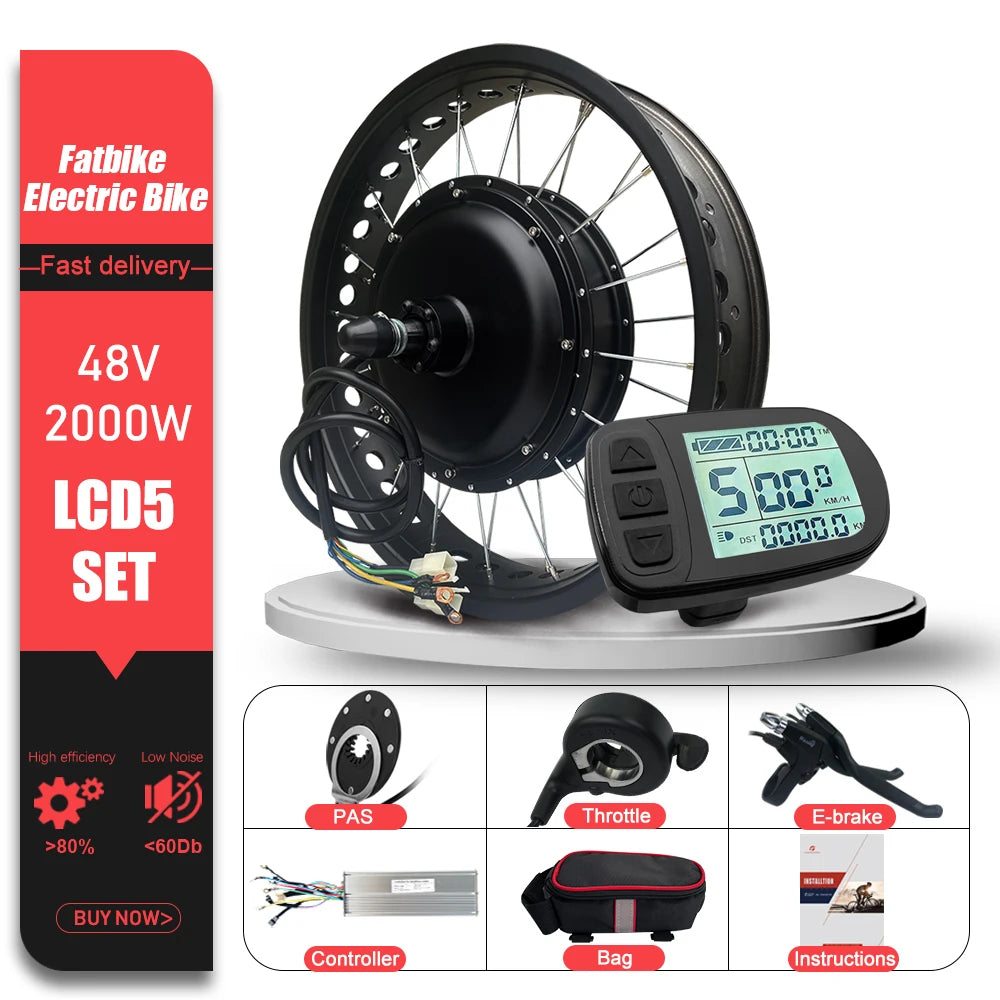 48V 2000W Electric Fat Bike Kit 20 24 26inch 4.0Tyre Brushless Non-gear Rear Hub Motor Wheel  Dropout 190mm For Snow eBike kit