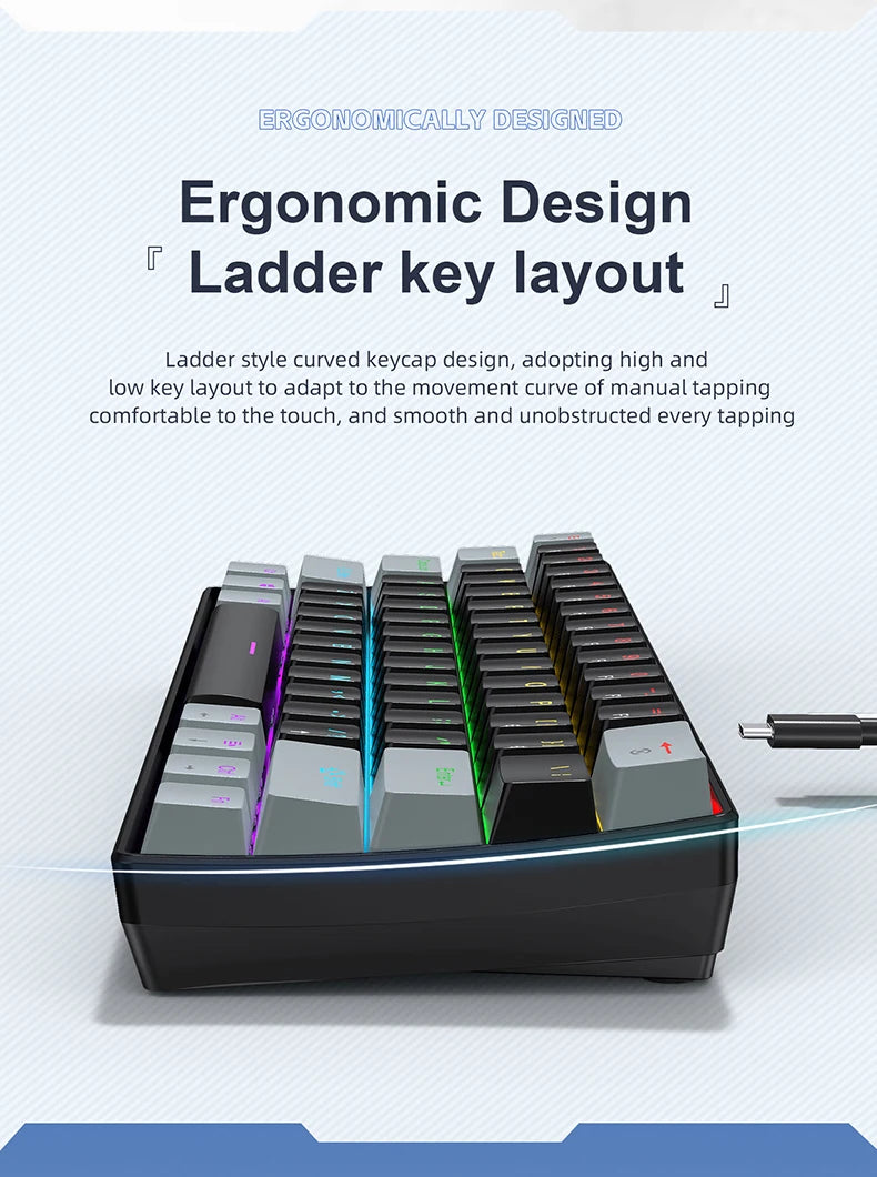 K61 Wired Mechanical Keyboard,61-key Design,1000Hz Return Rate,USB2.0 Full-speed Connection to Devices