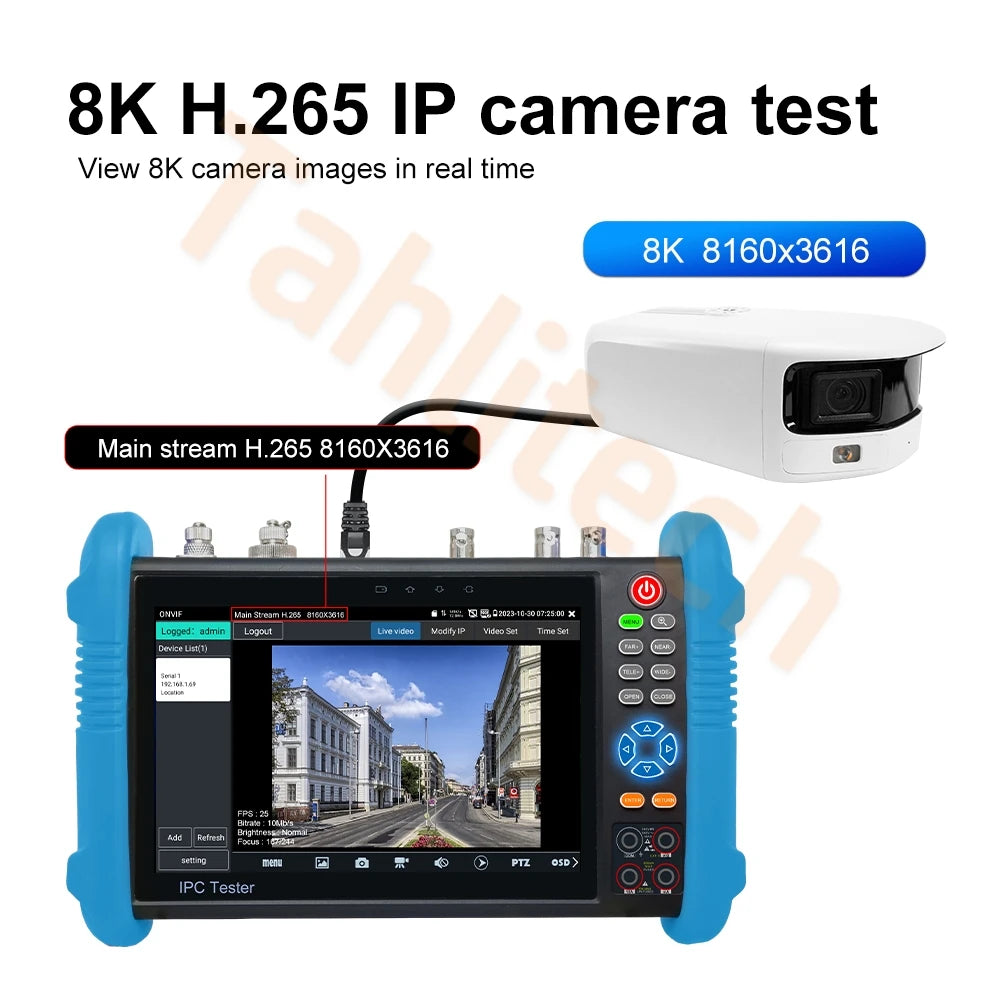 8K CCTV Tester IPC-9800CLMOVTADHS 8MP HD AHD TVI CVI SDI IP Tester 7-inch Touch Screen Monitor 8K Video Display Tester Monitor