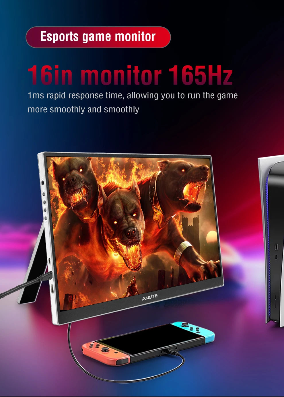 16-Inch Portable Gaming Monitor 165Hz/120Hz 300cd/m Low Blue Light For XBox PS4 / 5 Switch Cell Phone PC Loptop Extension