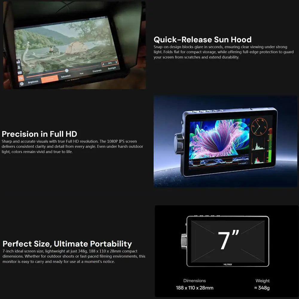 VILTROX DC-A1 2800nit Video Field Monitor, 7 Inch Touchscreen 60Hz 4K Camera External Monitor with Cooling Fans, 170° Wide Angle