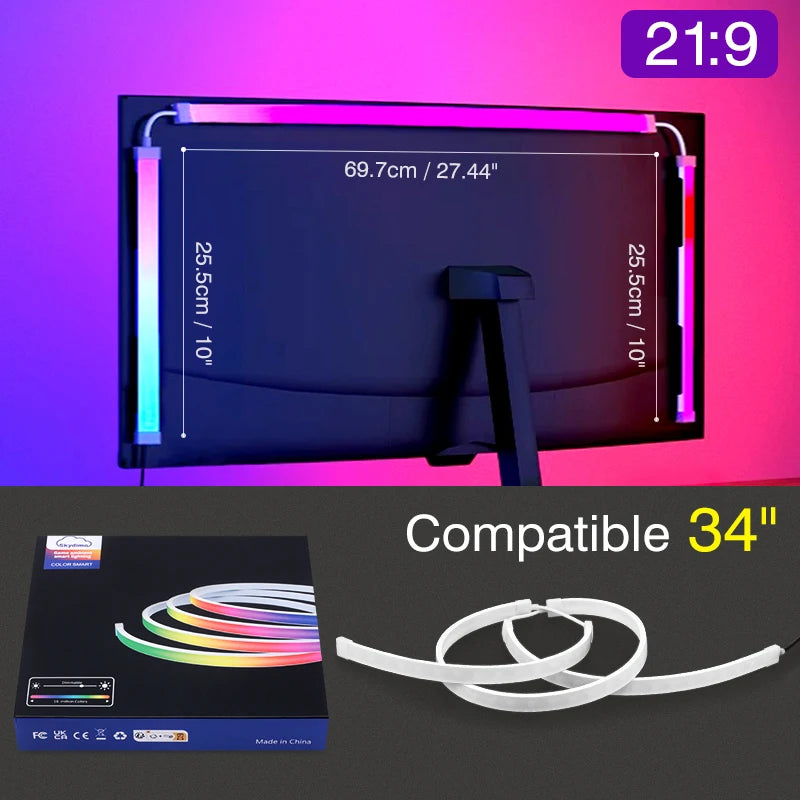 Computer Monitor Screen Ambient Backlight For 24-34 Inch Color Real-Time Sync LED Strip Light Game Atmosphere Decorative Lamp