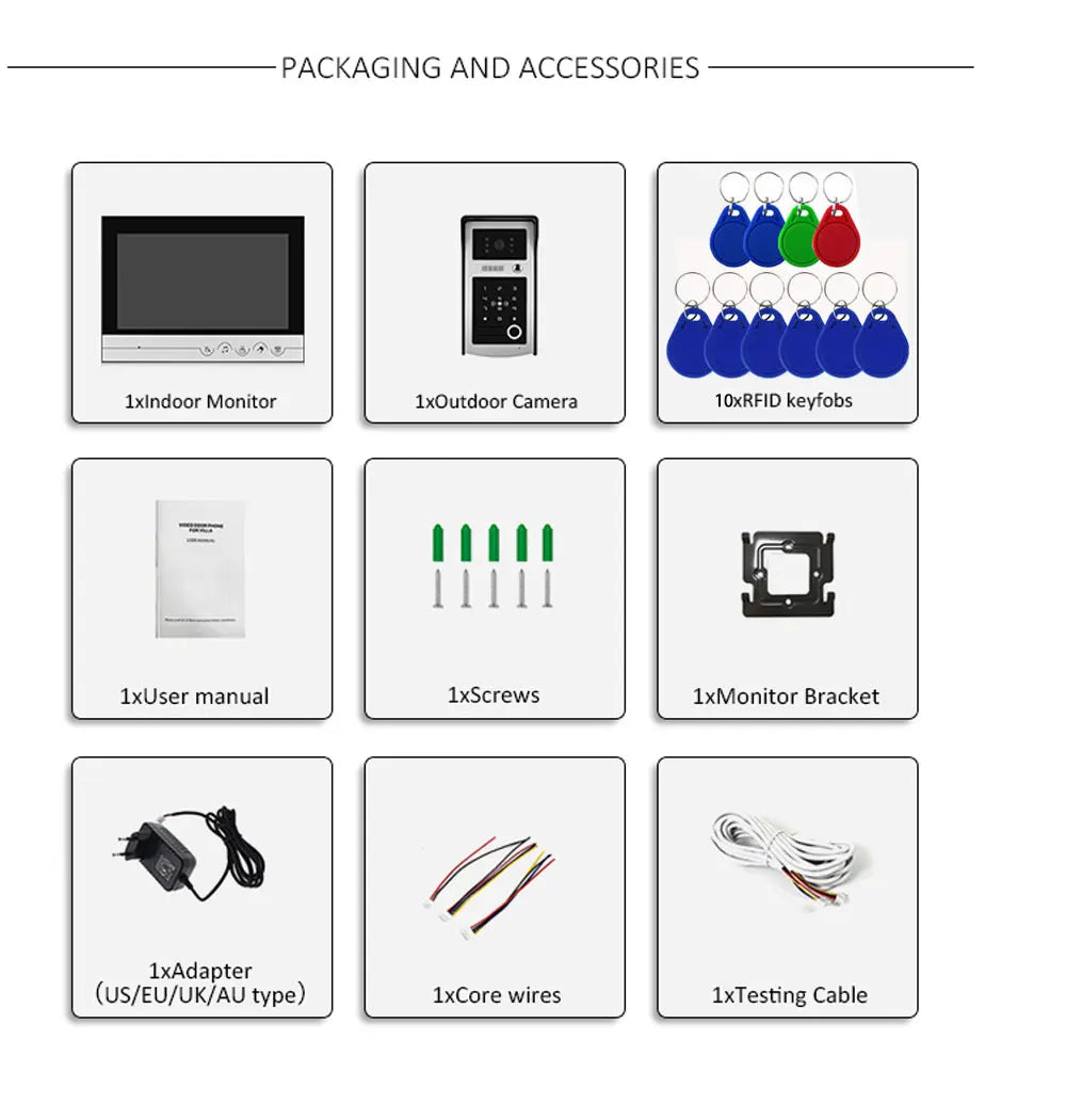 9Inch TFT Monitor  Wired WIFI IP Doorbell Rifd Card/Password  Acess Control Video Door Phone Intercom Visual Peephole Viewer
