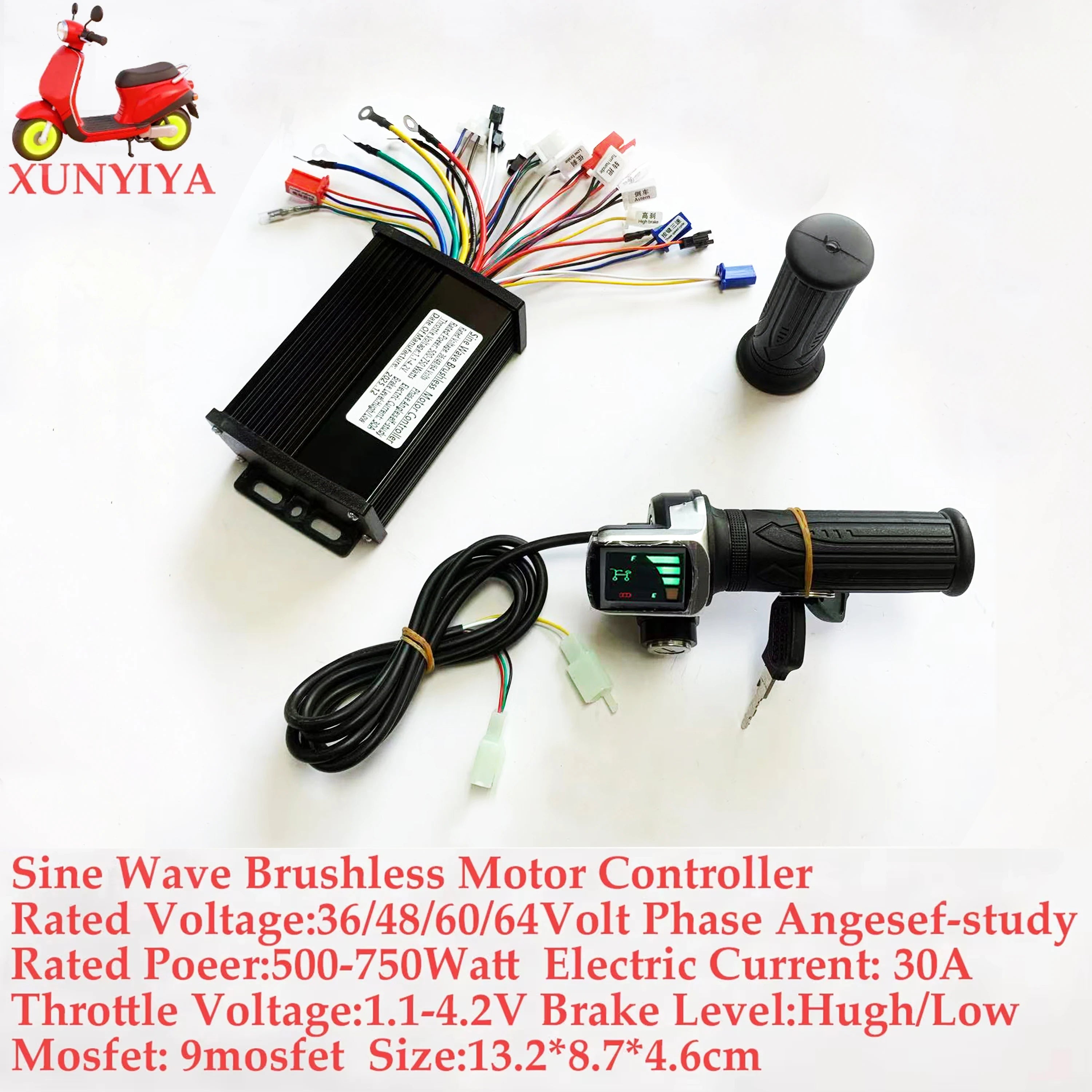 350-1000W 25A 30A 35A Brushless Motor sine wave Controller 36V 48V-64V and Battery display with lock Throttle for E-Scooter Bike