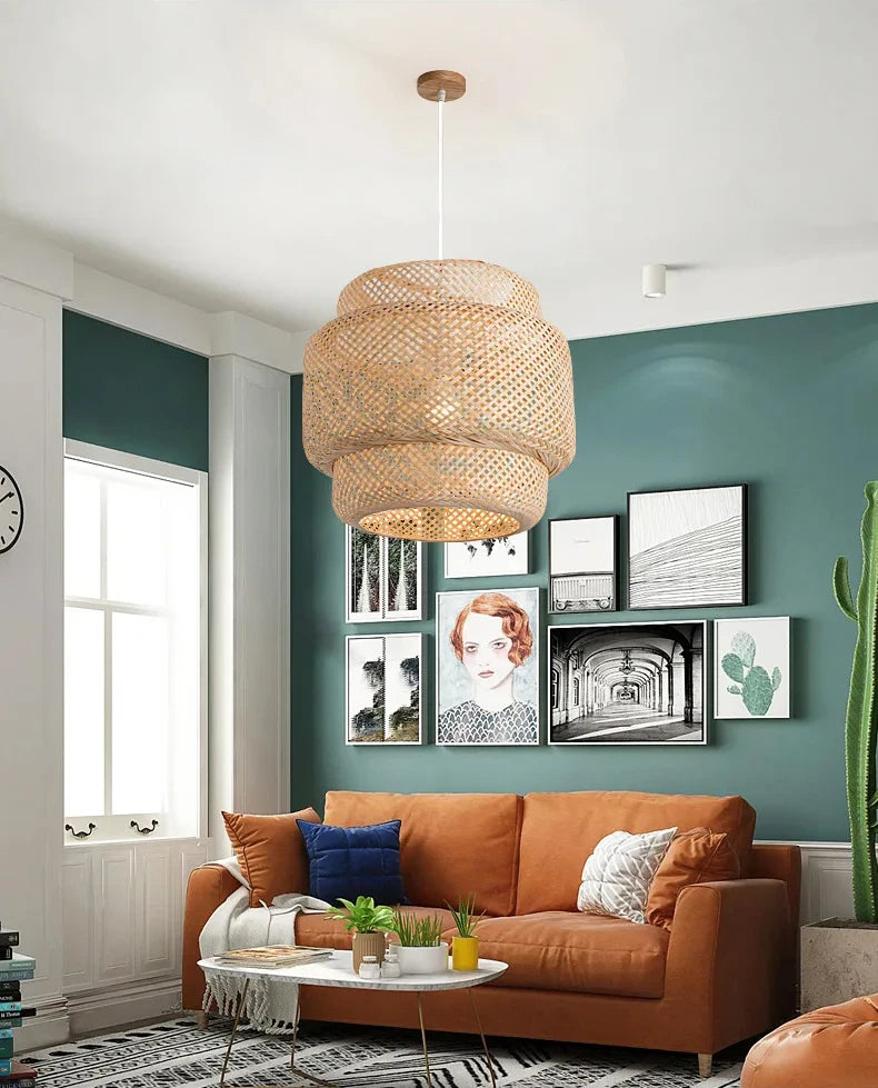 30cm Modern Bamboo Pendant Light Hand Woven Bamboo Art Chandelier Dining Room Lantern Chandelier Bedroom Dining Room Lamp