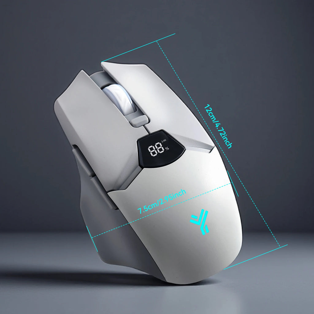 Wireless Mouse 2.4G & Bluetooth, 6-Level DPI (800 to 6400), 600mAh Battery, Ergonomic Design for PC/Laptop, Black & Grey White
