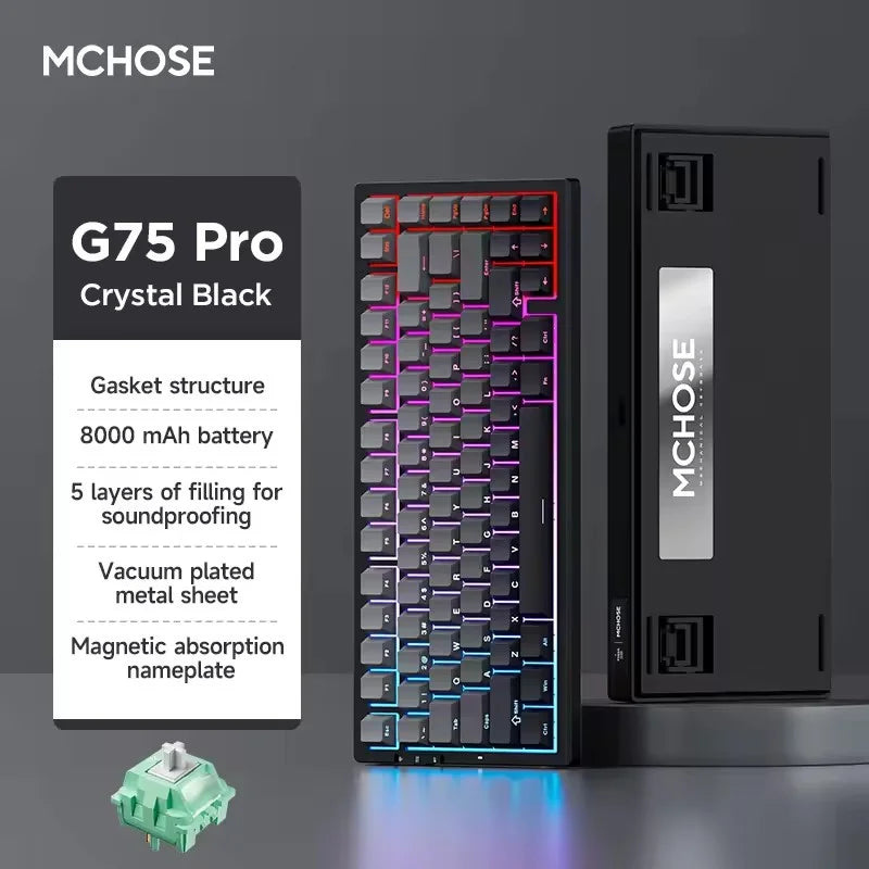 G75 Pro Mechanical Keyboard Customized Tri-mode Wireless RGB Hot Swap 8000mAh PBT Gasket Bluetooth E-sports For PC Gaming