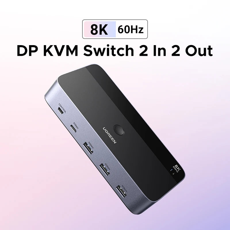 UGREEN DisplayPort 1.4 Switch 8K 60Hz DP Switch 2 PCs Sharing Monitor Keyboard Mouse Printer for Office Gaming