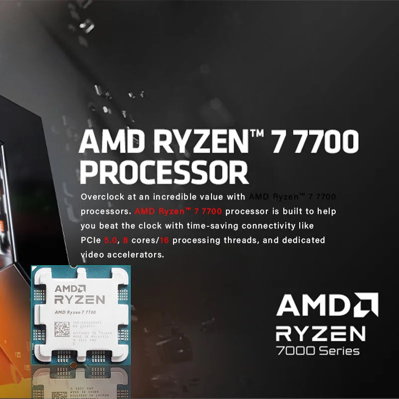 AMD Ryzen 7 7700 CPU R7 7700 5.3GHz 8-Core 16-Thread 40MB Game Cache Socket AM5 Desktop Processor for PC Gamer without Package