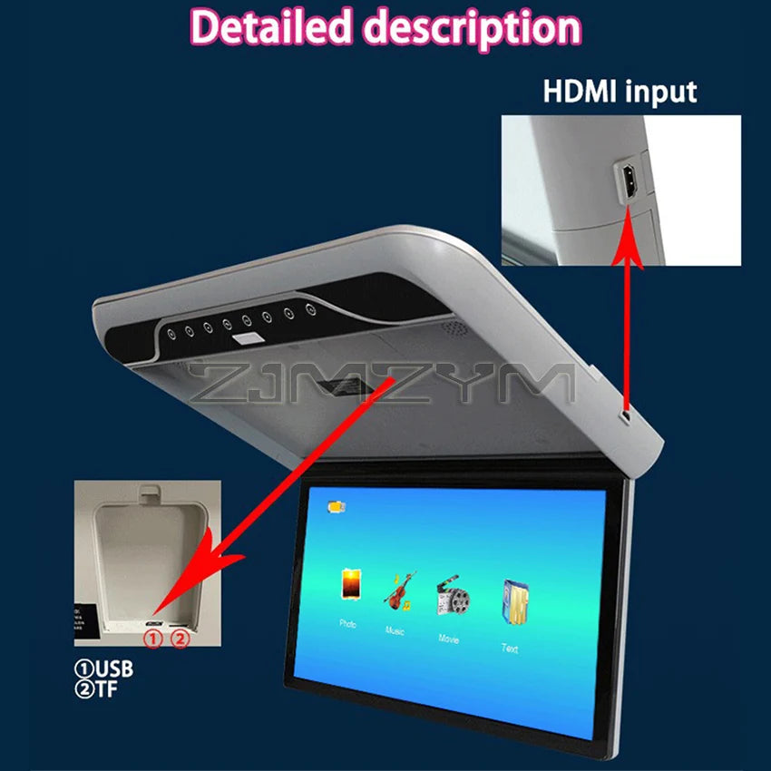 Car Roof 19 inch Monitor 1080P LCD Screen Overhead Multimedia Video Play TV Ceiling Roof MP5 Display Build In IR/FM Transmitter