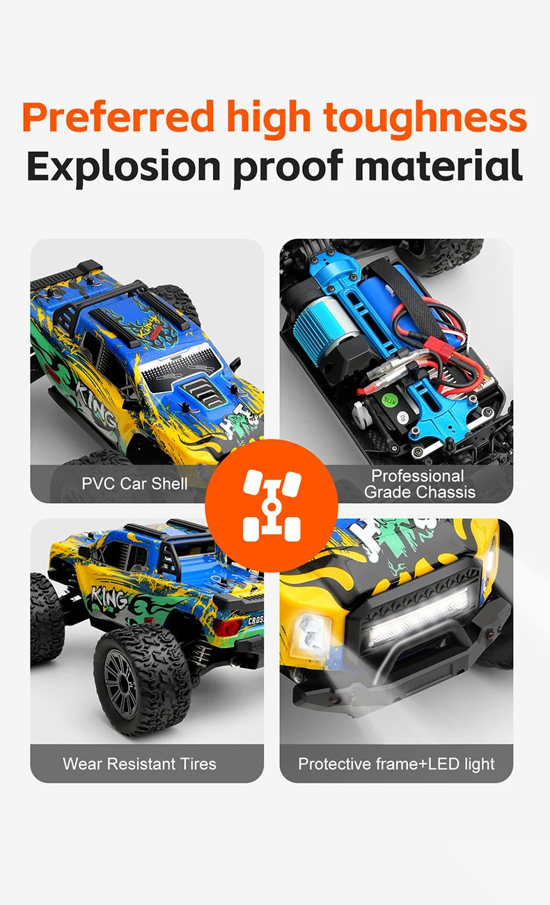 WLtoys 164018 1/16 Scale RC Car Off-Road 4WD Electric Remote Control Big Foot Climbing Truck with LED Lights High-Speed 2.4G