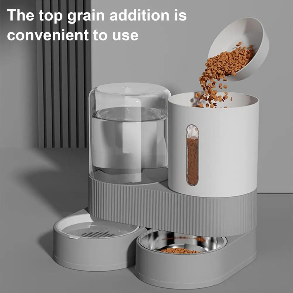 A  Automatic Cat Feeder Automatic Pet Feeder Water Dispenser Set for Cats Dogs 2-in-1 Food Bowl with Stainless Steel Insert