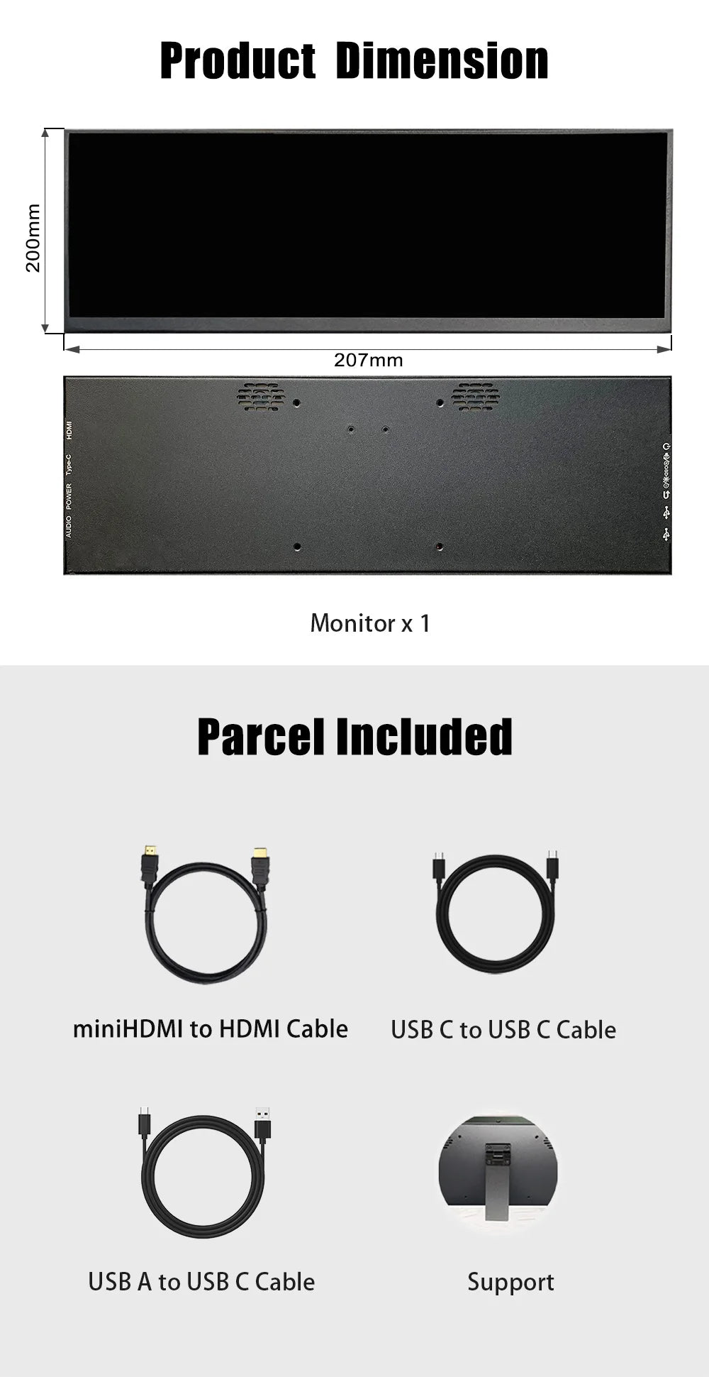 LESOWN Long Bar 12.7 12.6 inch Monitor 120Hz 2880x864 IPS Touch HDMI Type C Sensor Panel LCD Data Ancillary Screen Temp Display