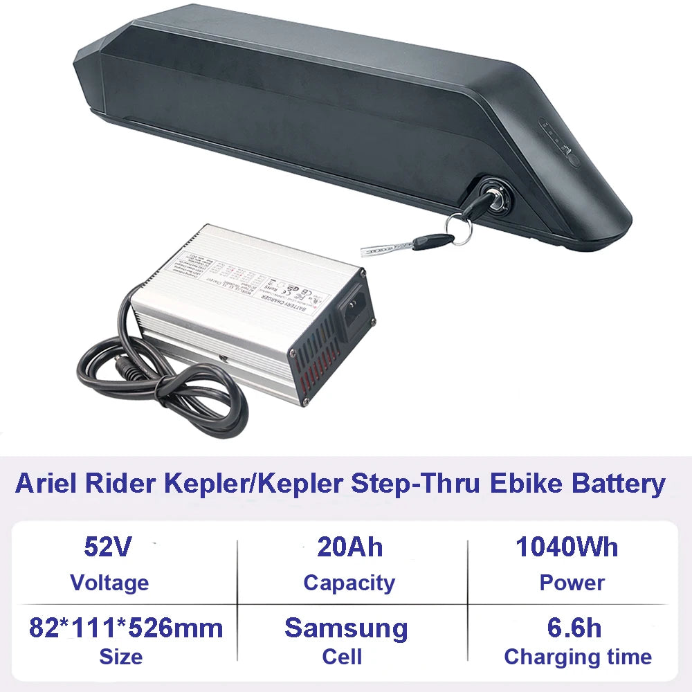 52V 20Ah Electric Fat Tire Bike Battery Ariel Rider Grizzly Kepler X-Class Step-Thru Long Range E-Bike Bicycle Lithium Battery