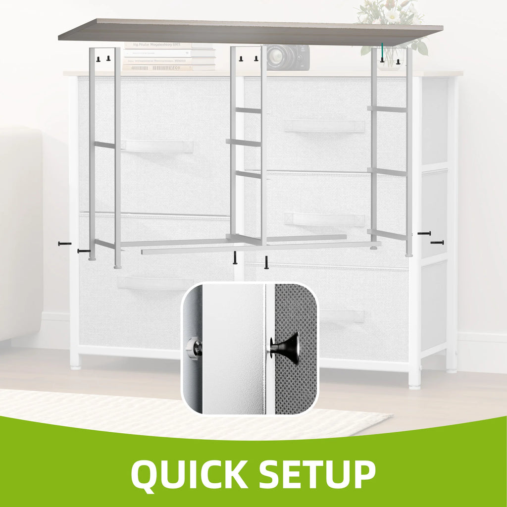 YITAHOME 5-Drawer Fabric Dresser - Steel Frame & Wood Top w/Easy-Pull Bins, for Bedroom, Living Room, Nursery (Cool Gray)