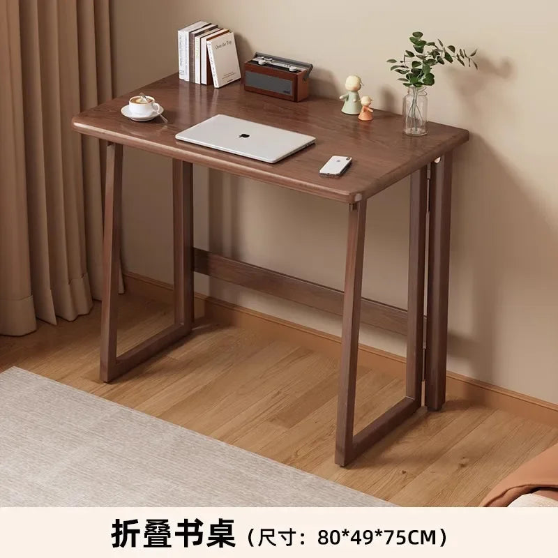 Solid Wood Folding Desk for Home Office – No Assembly Computer Table Study Writing Desk 15mm Thick Desktop Small Workstation