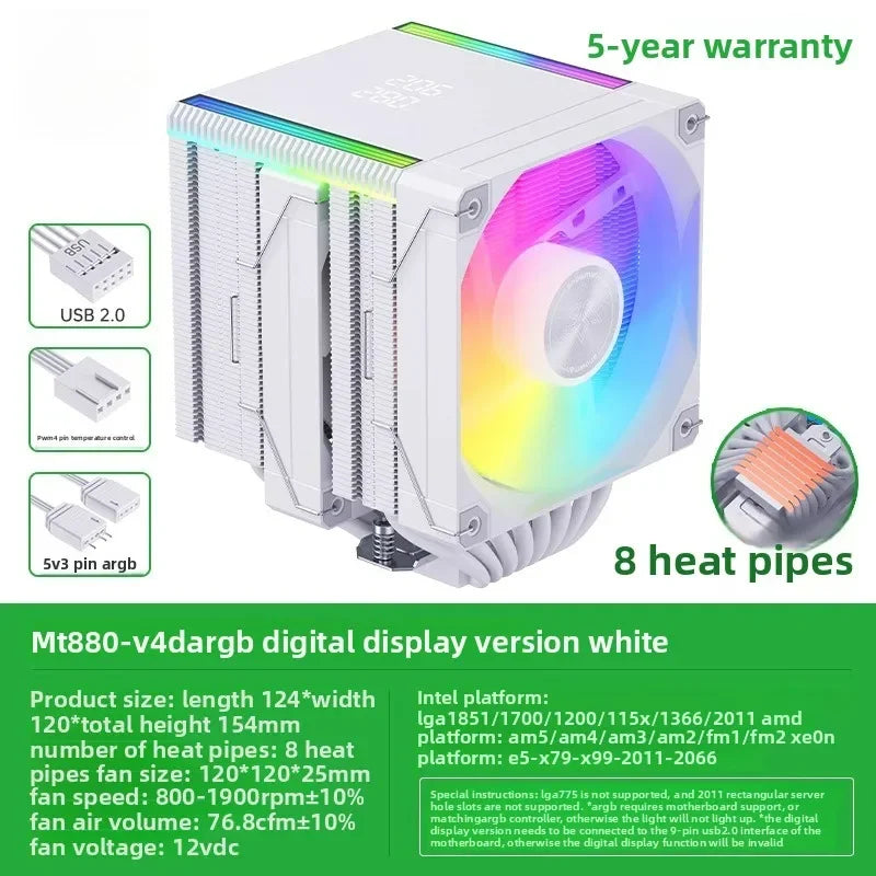 Universal CPU Air Cooler, 8 Heat Pipes Dual Tower Heatsink with Digital Display, Compatible with LGA1700/1851/AM5 Sockets