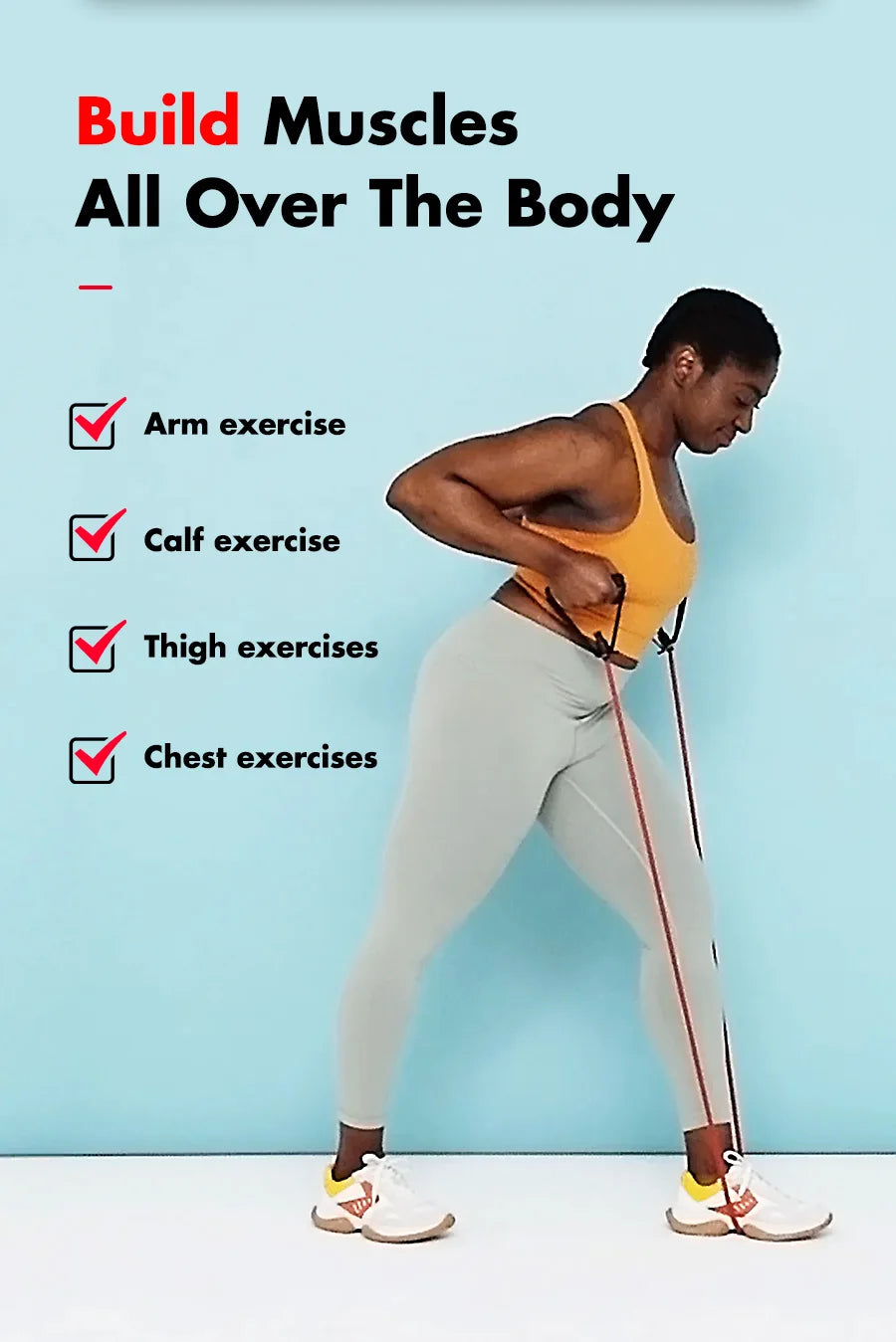 Resistance Elastic Bands Exercise Strength Training Fitness Bands with Door Anchor Handles Legs Ankle Straps for Home Workouts
