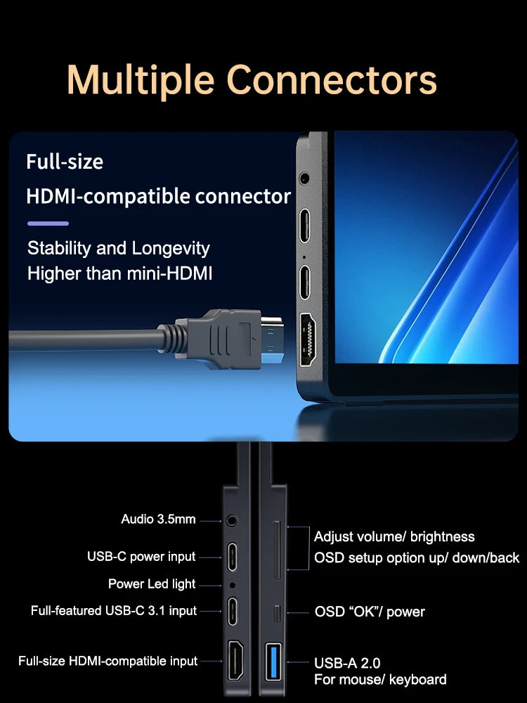 14'' 4K OLED Portable Monitor 16:10 3840*2400p 500Nits USB-C HDMI-Compatible External Gaming Monitor for PS5 Switch Laptop MacOS