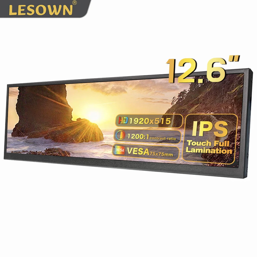 LESOWN Long Bar 12.7 12.6 inch Monitor 120Hz 2880x864 IPS Touch HDMI Type C Sensor Panel LCD Data Ancillary Screen Temp Display