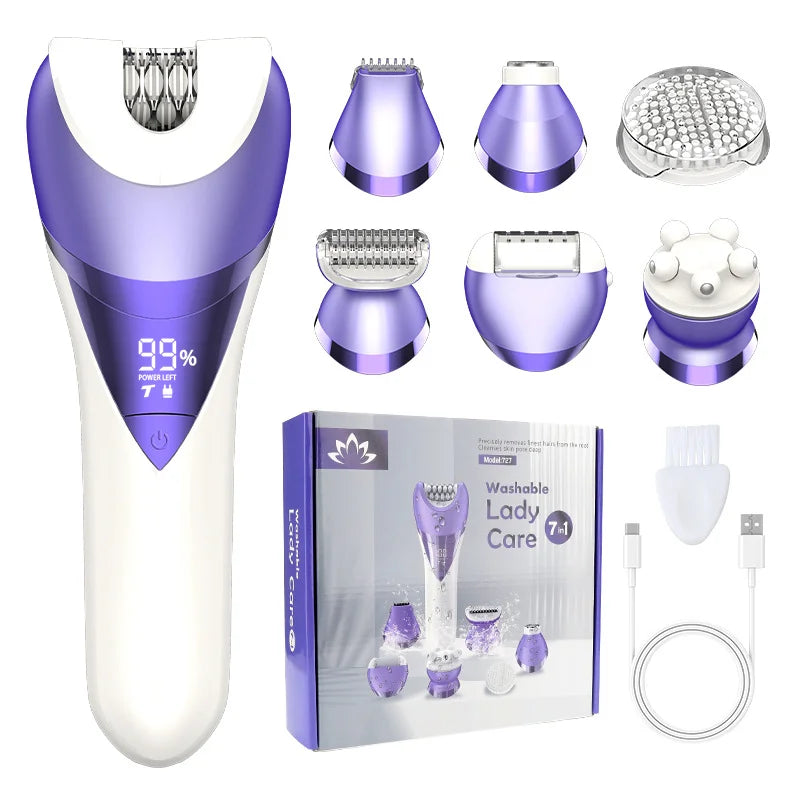 7in1 Electric Hair Removal for Women Bikini Trimmer Razor Massager Foot Callus Remover Waterproof Body Epilator Facial Razor