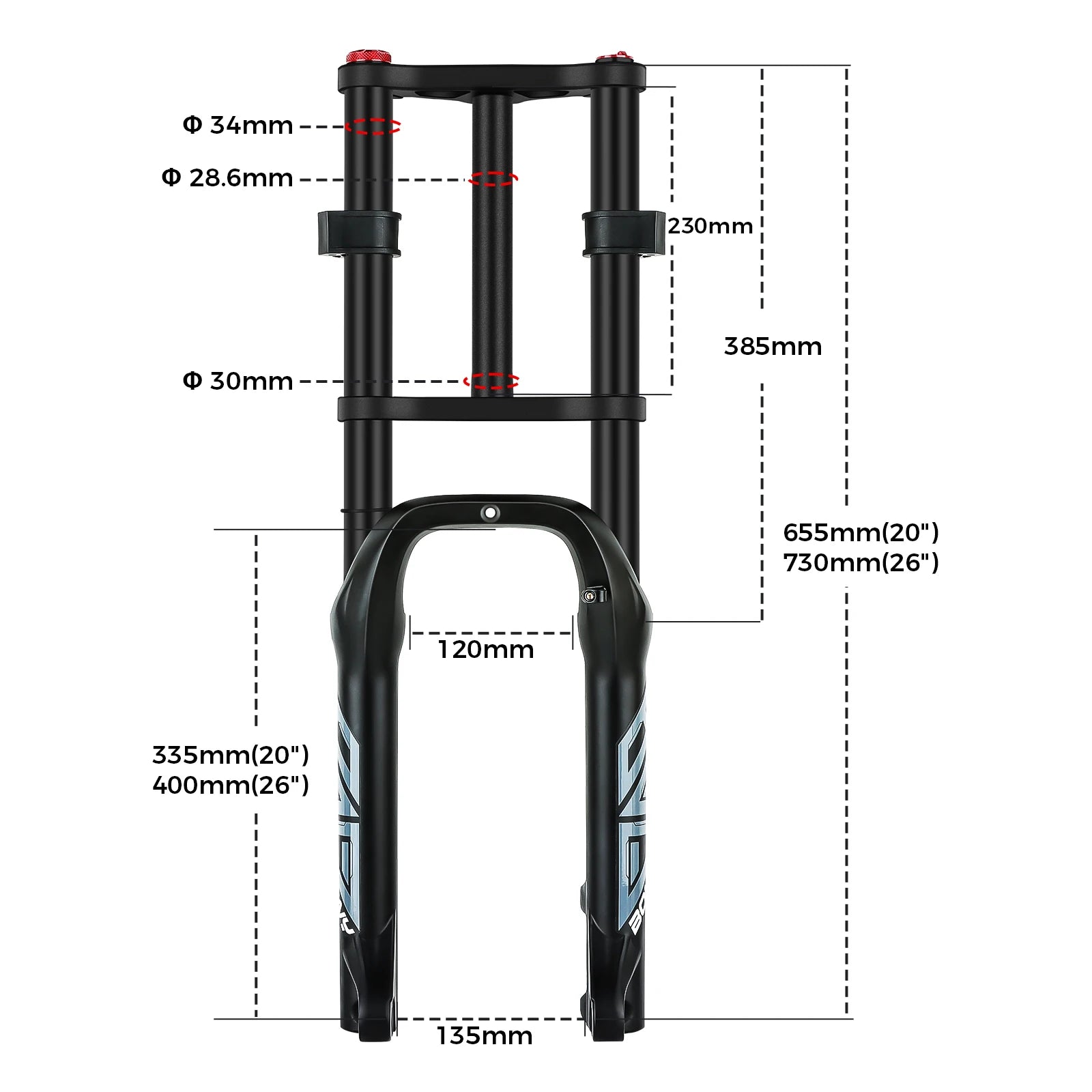 BOLANY Bicycle Snow Front Fork 20 inch 26 inch 4.0 Tire MTB Bike Fork 110mm Travel Double Shoulder Air Supension for E-Bike