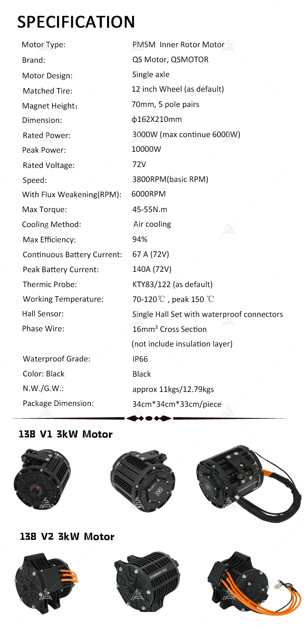 QS138 3000W/6000W Peak 72V BLDC Mid Drive Motor for Electric Scooter 100KM/H with 428 Chain Sprocket V1 Dual Power Design