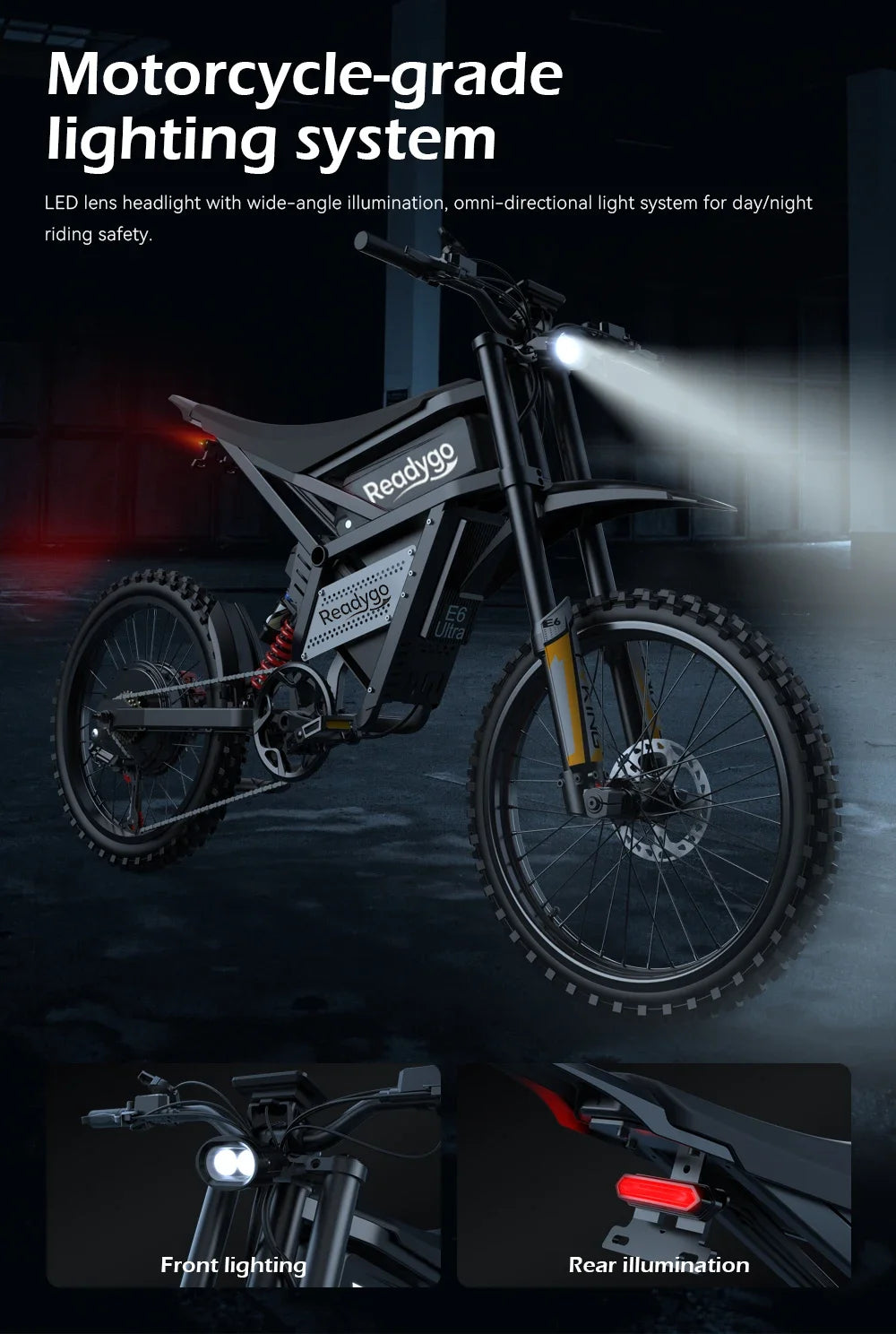 Readygo E6 Ultra Adult Off-Road Ebike 3000W Brushless Motor 60V 30AH Lithium Battery Electric Bicycle 85Km/h