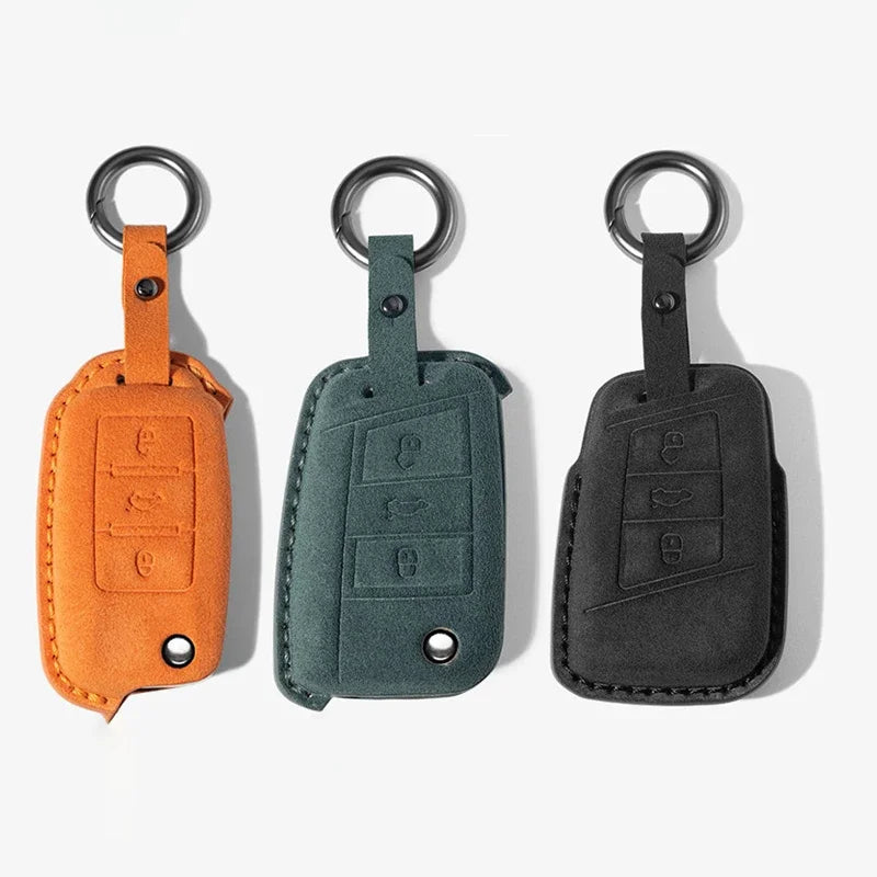 Suede Car Key Case Cover Fob Keychain for VW Volkswagen Golf 7 MK7 Tiguan MK2 for Ateca Leon FR Ibiza Skoda Octavia Kodiaq
