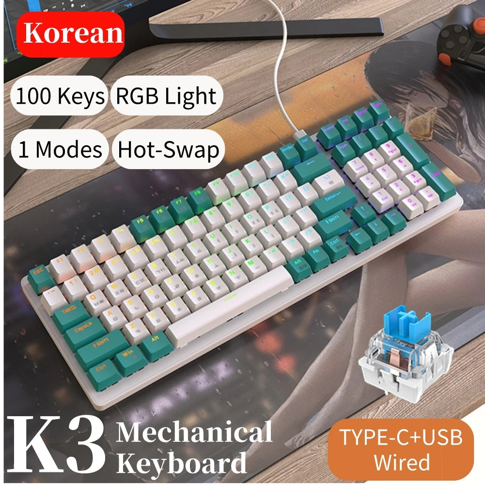 Korean K96 Mechanical Gaming Keyboard Wireless Wired Keyboard Bluetooth-compatible Gamer Keypad 100 Keys K6 Personalized Keycap