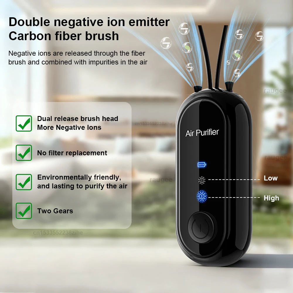 Air Purifier Negative Ion Generator Mini Hanging Neck Air Purifier Portable Air Freshener for Car Home Smoke PM2.5 Virus Remover