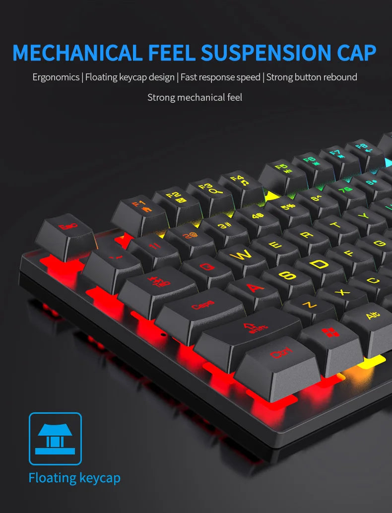 104 Keys Mechanical feel Keyboard Wired Gaming Keyboard for Laptop Desktop Ergonomics RGB Backlit LED Keycaps PC Accessories