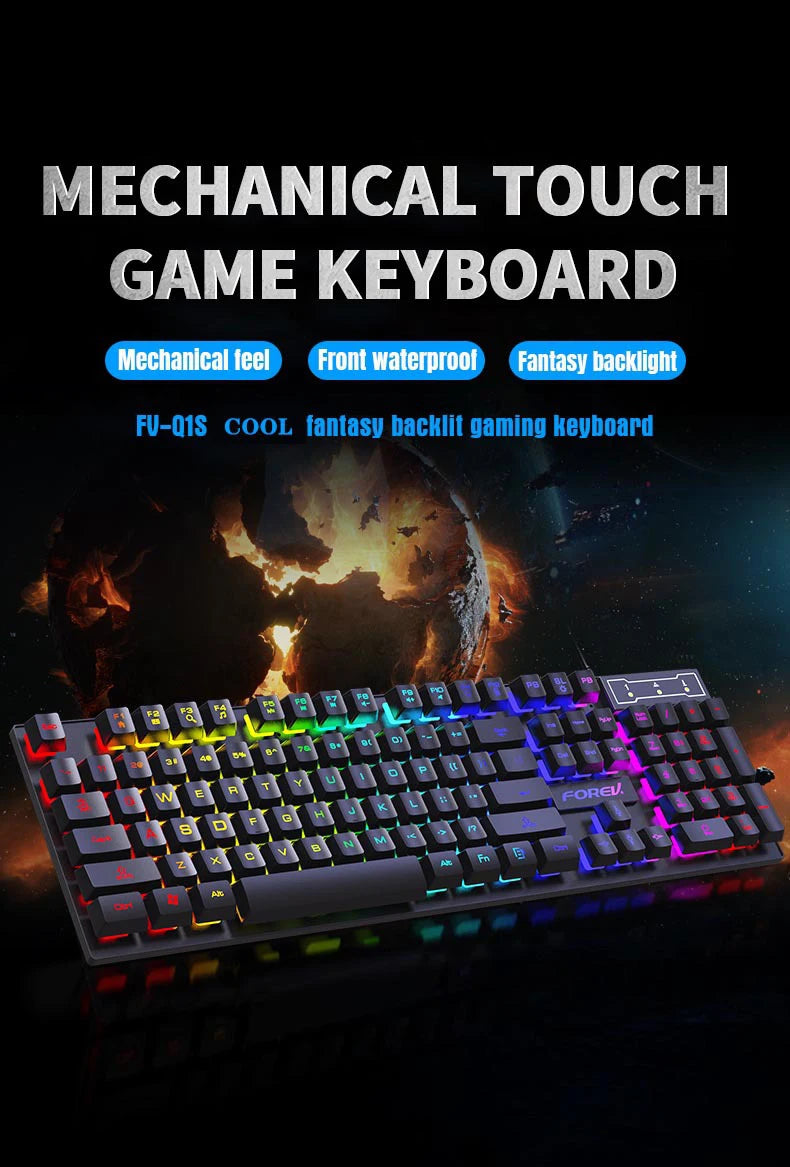 104 Keys Mechanical feel Keyboard Wired Gaming Keyboard for Laptop Desktop Ergonomics RGB Backlit LED Keycaps PC Accessories