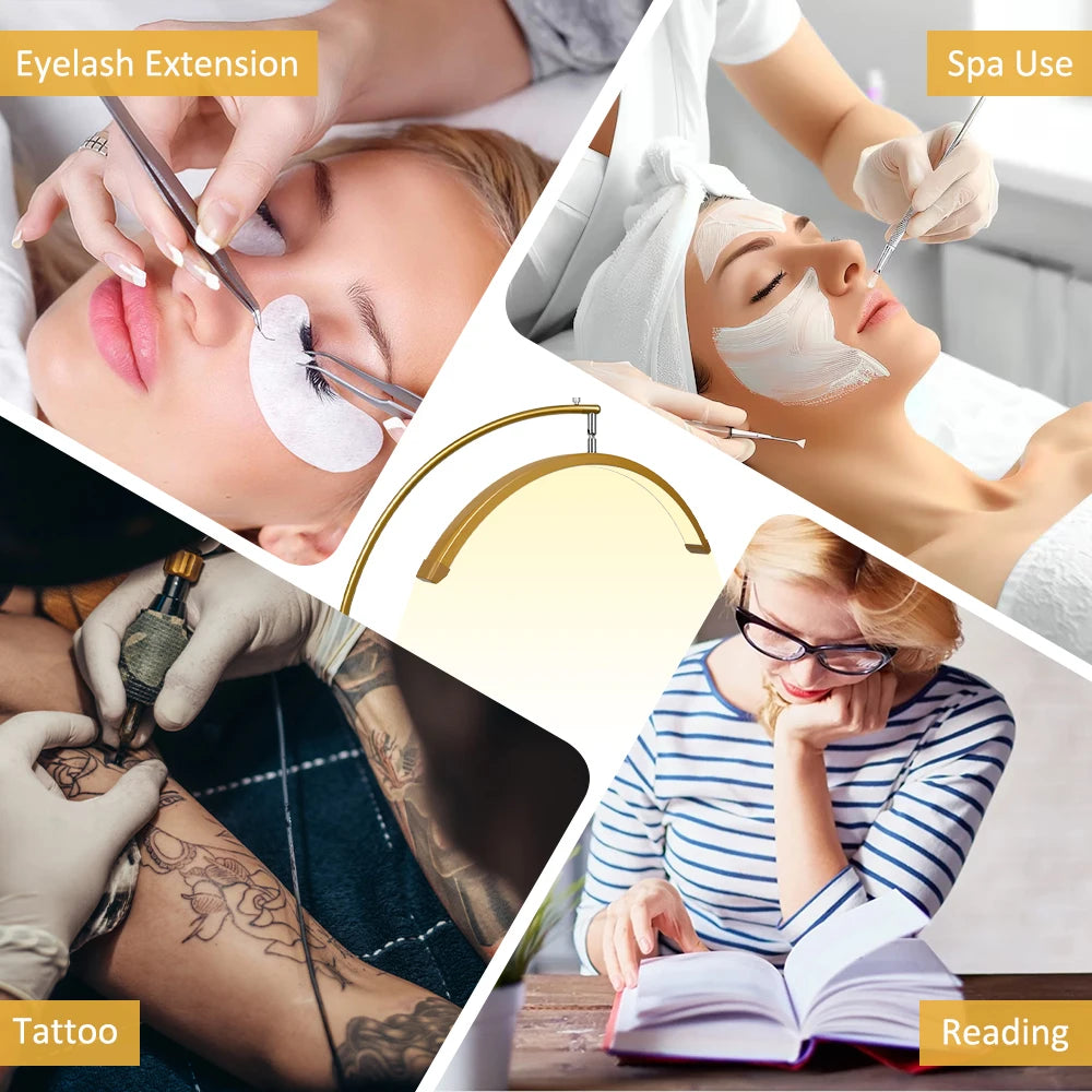 23INCH LED Half Moon Light Half Moon Adjustable Cold & Warm Lighting with Phone Holder for lash Facial Makeup Tattoo Skincare