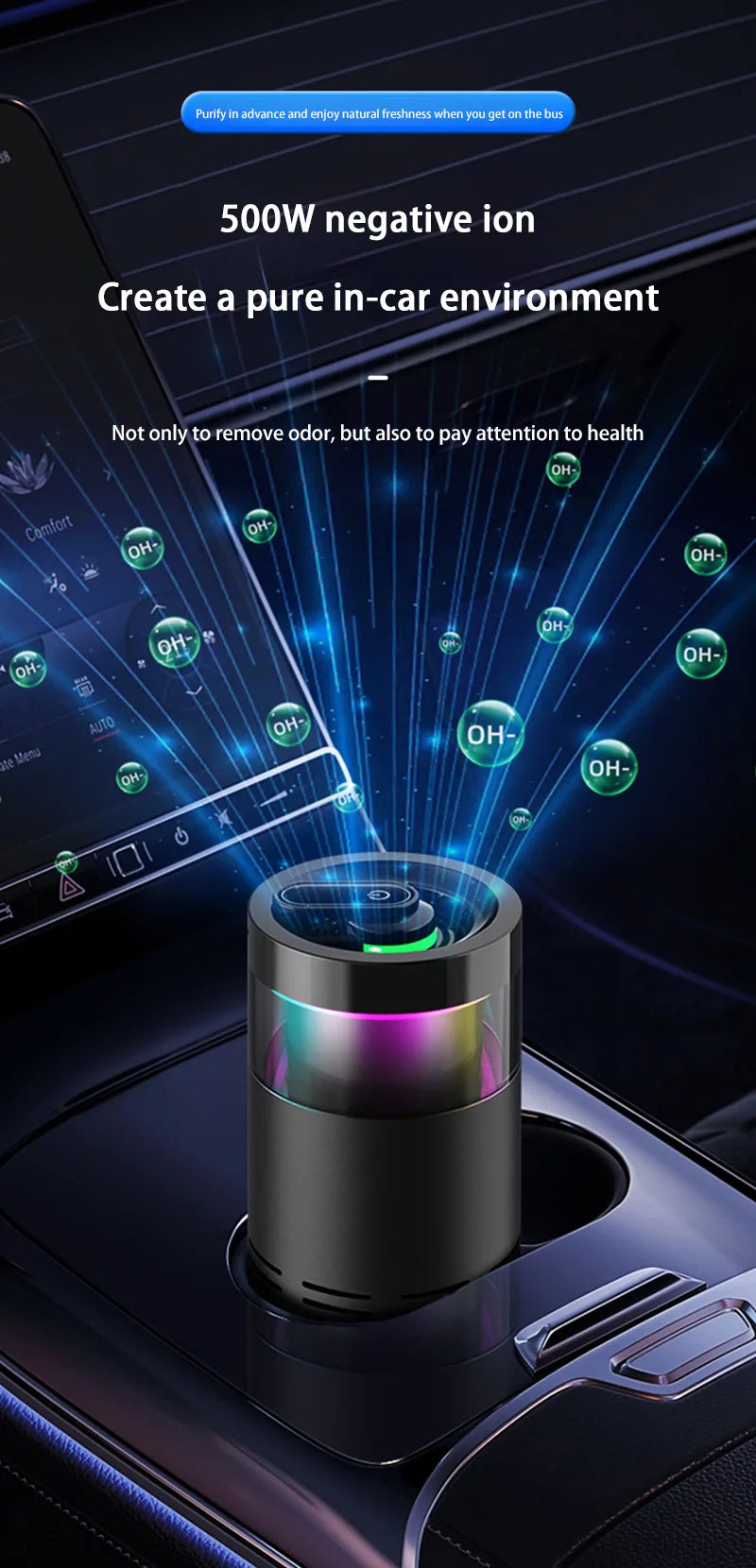 2026 New Car Air Purifier, A Negative Ion Ambient Light Car Air Purifier For Removing Formaldehyde And Odors Inside The Car