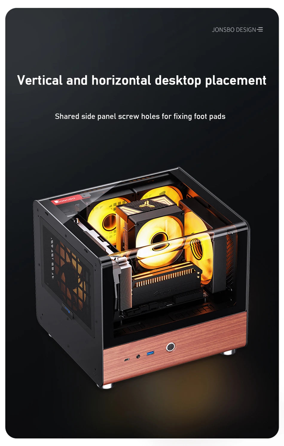 Jonsbo TK-0 ITX Sea View Room Case Separated Cabinet Dual-Curved Glass Aluminum Solid Walnut Wood Compact Desktop Chassis