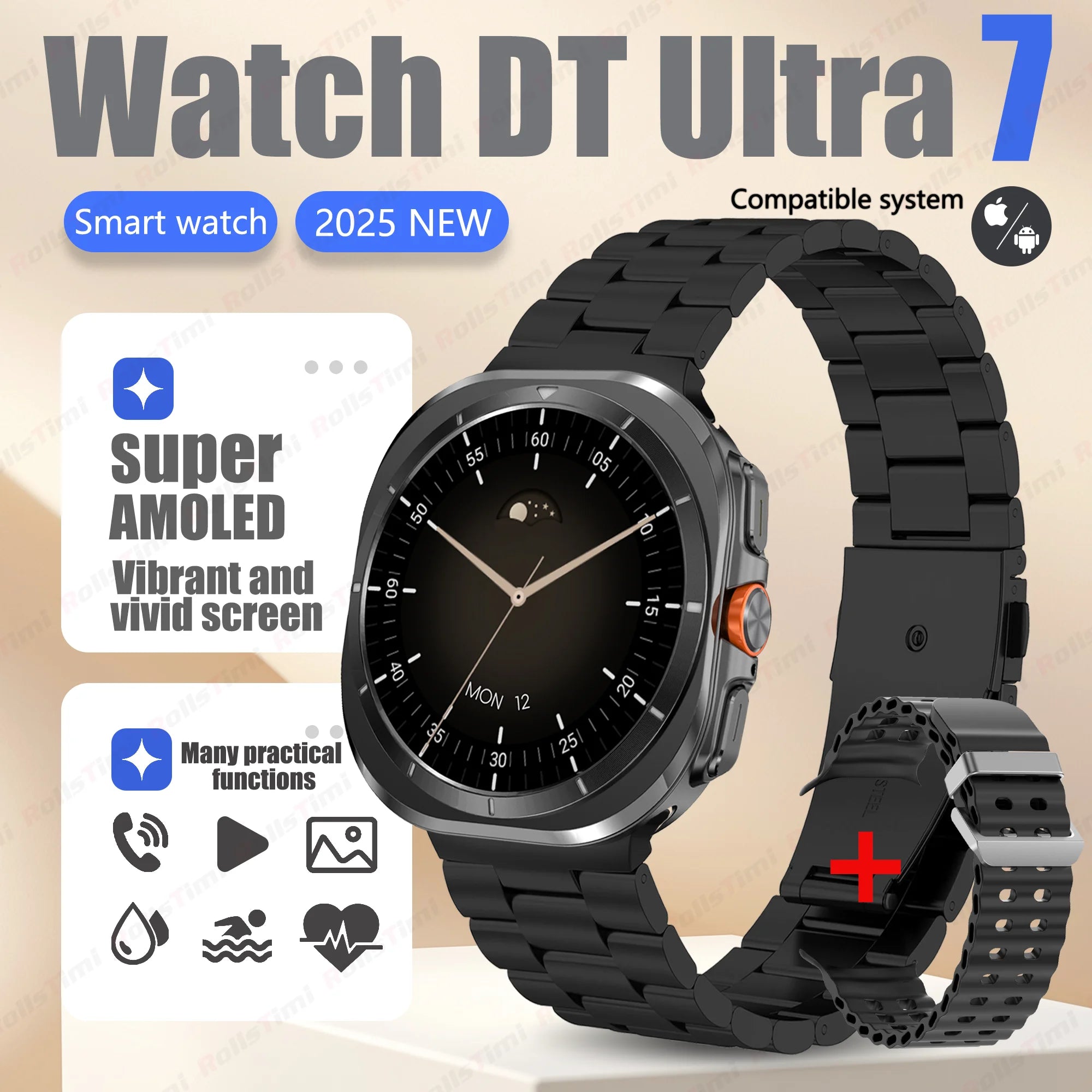 Smart Watch 7Ultra for Men ChatGPT Compass NFC 360*360 AMOLED Screen Heart Rate Monitor Bluetooth Call IP68 Waterproof Smartwat