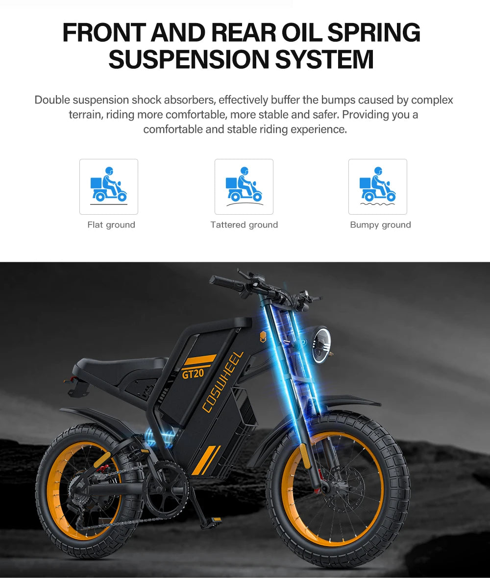 Coswheel Electric bike for Adult 2000W 60V Off-Road Motorcycle Mountain Bikes 20Inch Electric bike Fatbike Motorcycles ebike