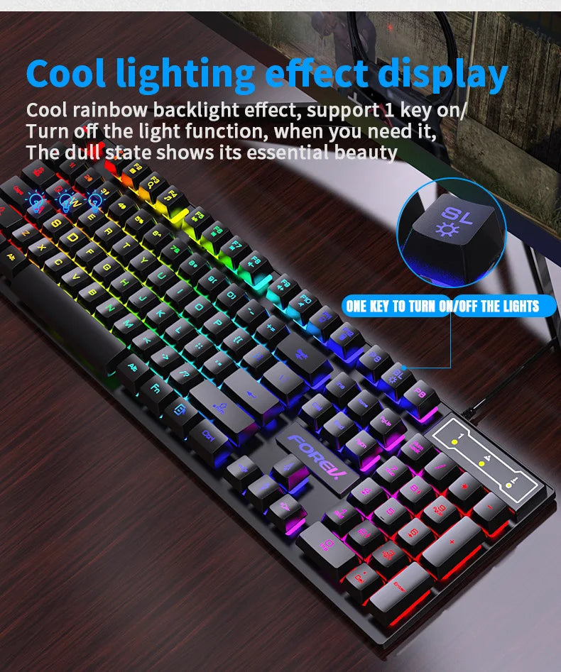 104 Keys Mechanical feel Keyboard Wired Gaming Keyboard for Laptop Desktop Ergonomics RGB Backlit LED Keycaps PC Accessories