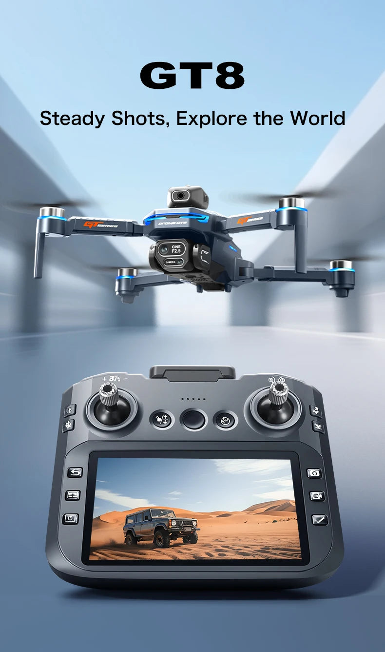 Original GT8 drone 8K HD dual camera aerial photography obstacle avoidance with large screen brushless four-axis aircraft dron