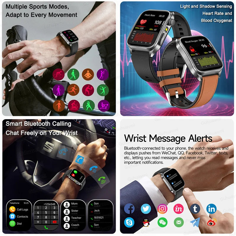 Smart Watch 650nm Dual probe laser health conditioning Blood oxygen Pressure Uric Acid Blood lipid ECG Smartwatch for Man Women