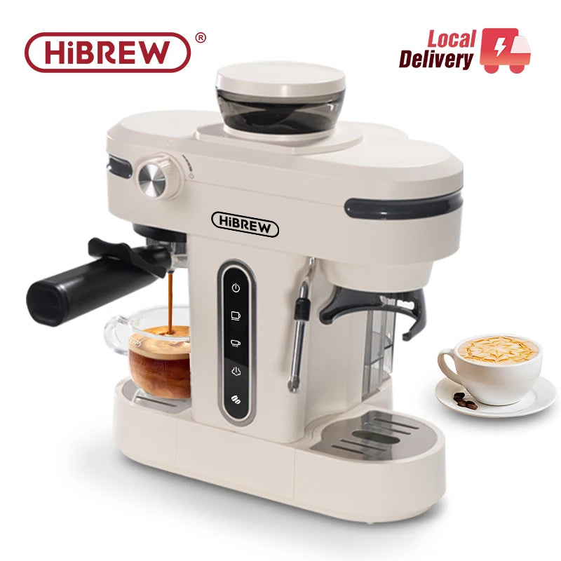 HiBREW 20 Bar Semi Automatic Espresso Coffee Maker With Grinder Bean For Cappuccino and Latte Milk Frothing System Machine H14
